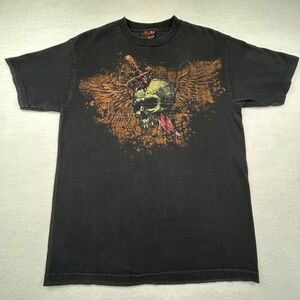 Miami Ink VINTAGE Y2K Winged Skull & Dagger tattoo graphic T-shirt Black Medium